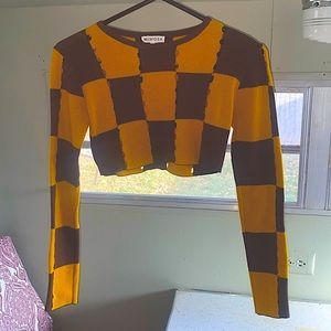 Checkered Cropped Sweater Top
